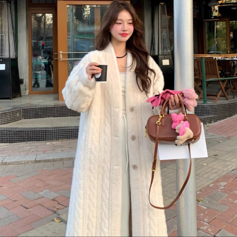 ケーブルデザインロングコート(2colors)