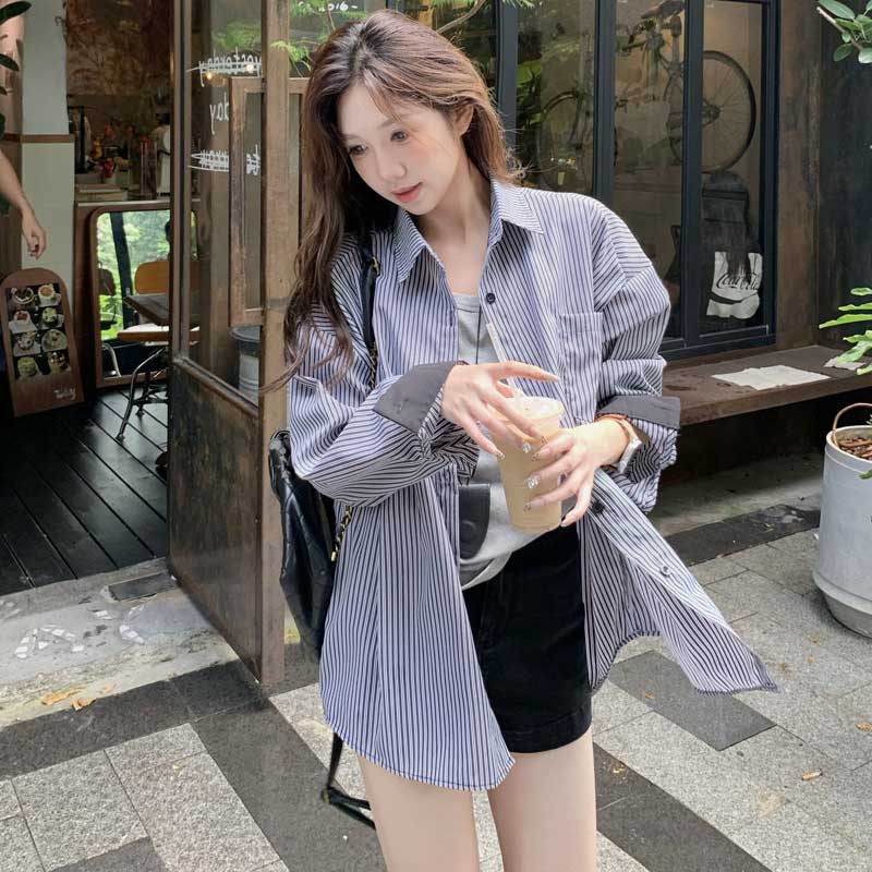 バイカラーストライプオーバーシャツ