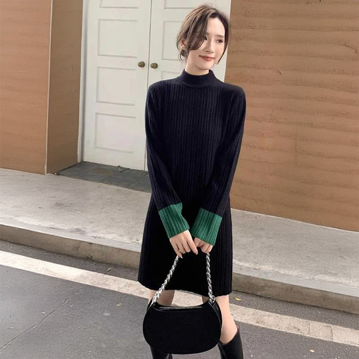 バイカラーリブニットワンピース(2colors)