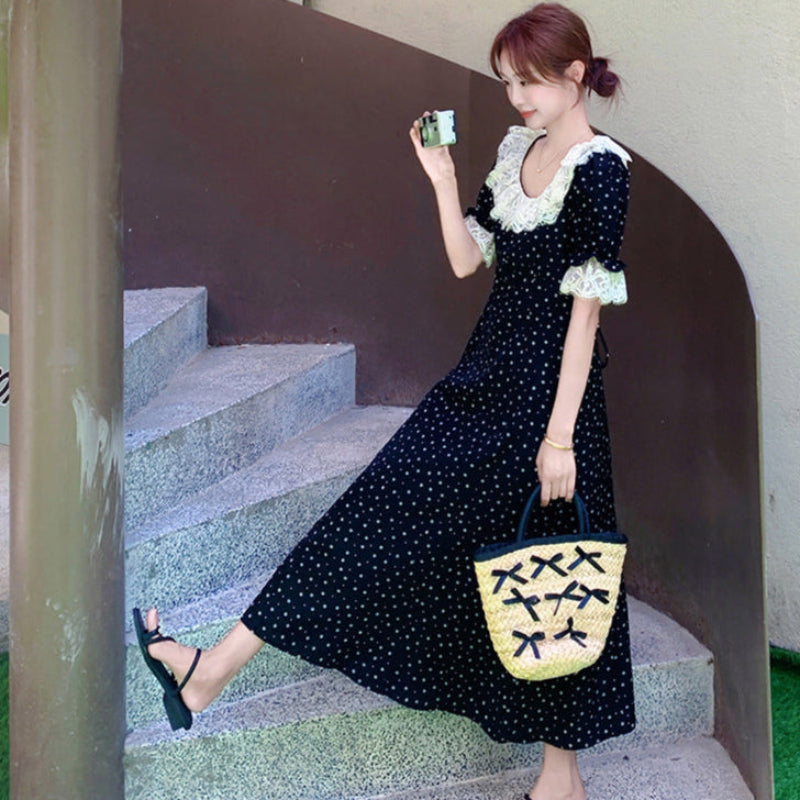 レースカラーフローラルワンピース