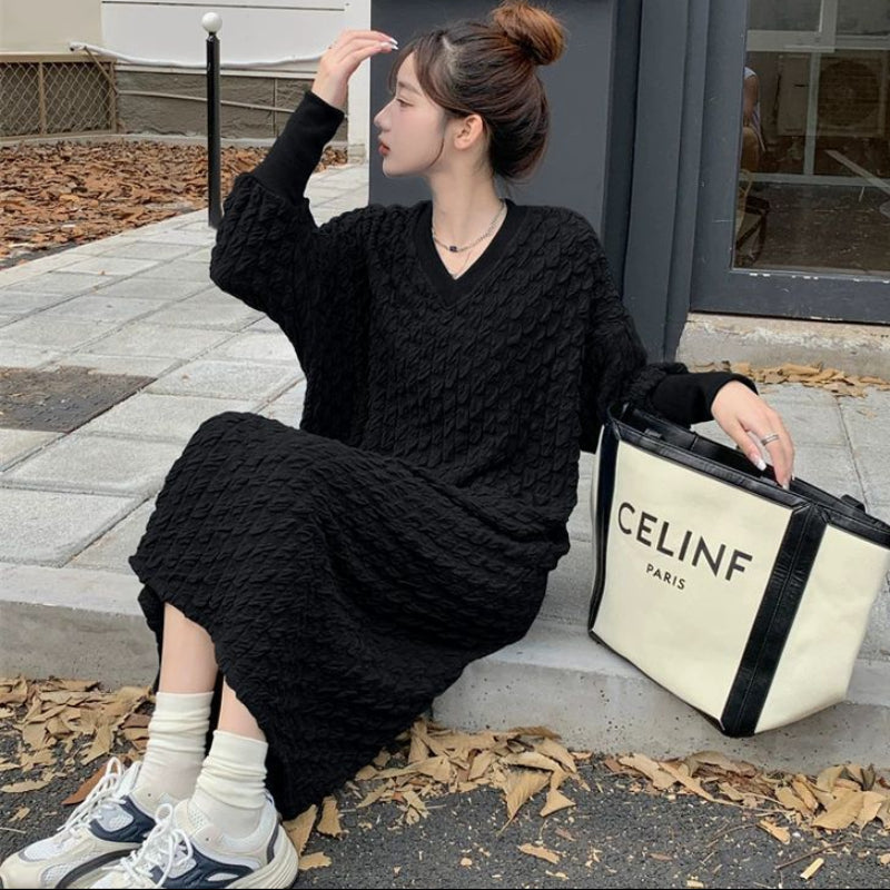 ケーブルデザインＶネックワンピース