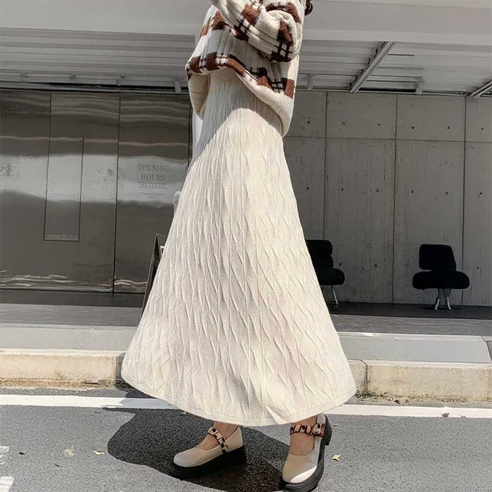 ジオメトリック柄フレアニットスカート(4colors)