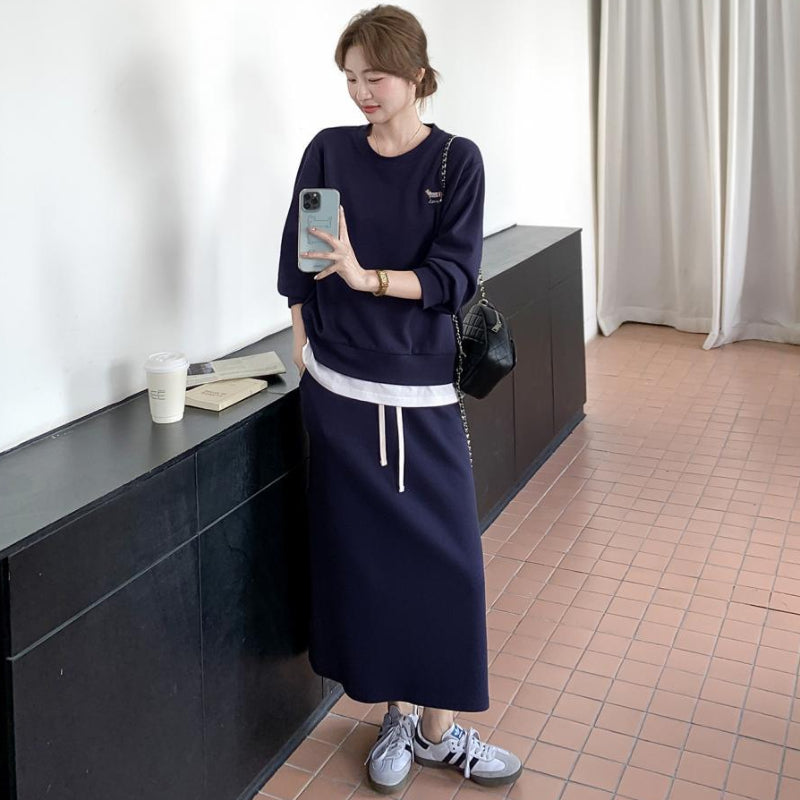 ボーダーショール付きスウェット×スカートセットアップ(2colors)