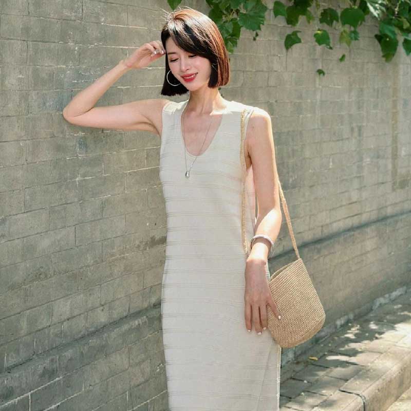 ノースリーブボーダーワンピース