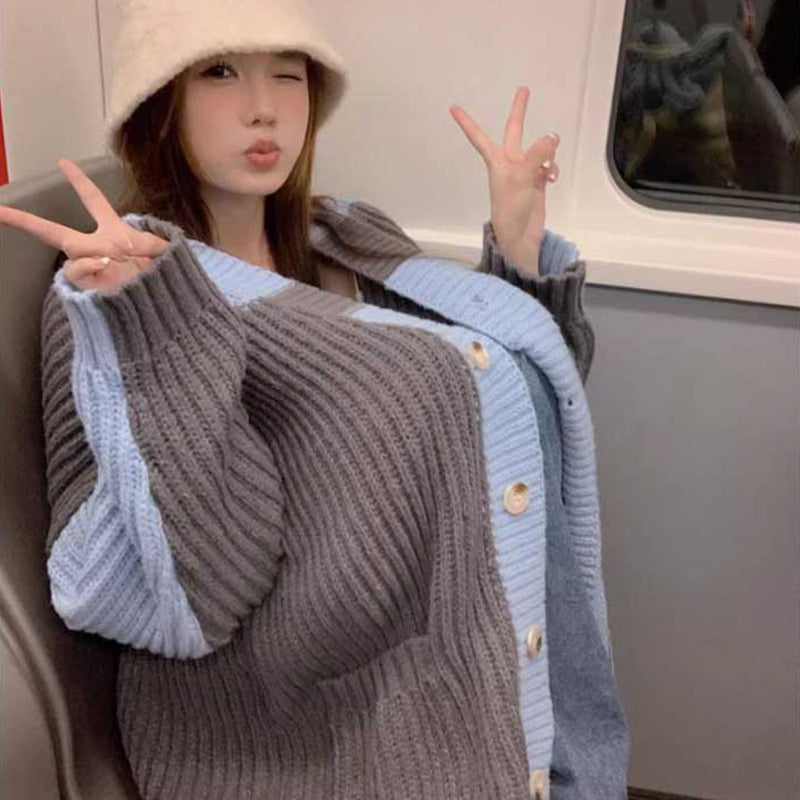 バイカラーニットコーディガン