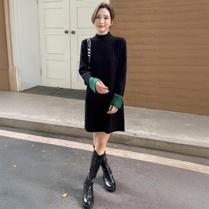 バイカラーリブニットワンピース(2colors)