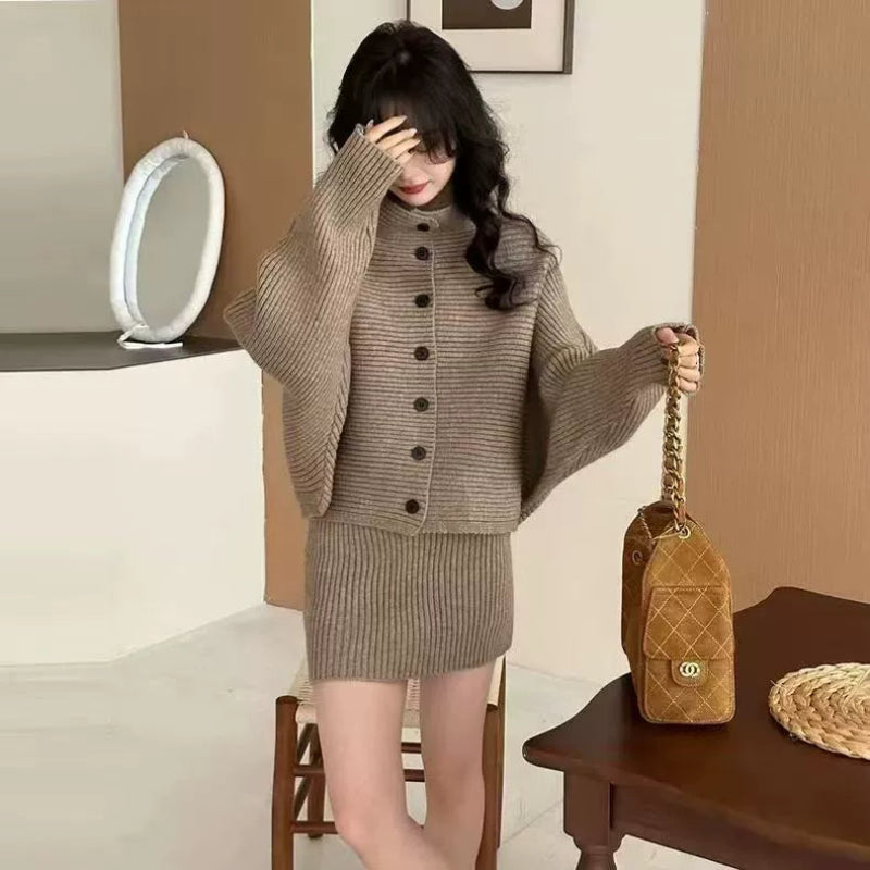 ドルマンリブニット×スカートセットアップ(5colors)