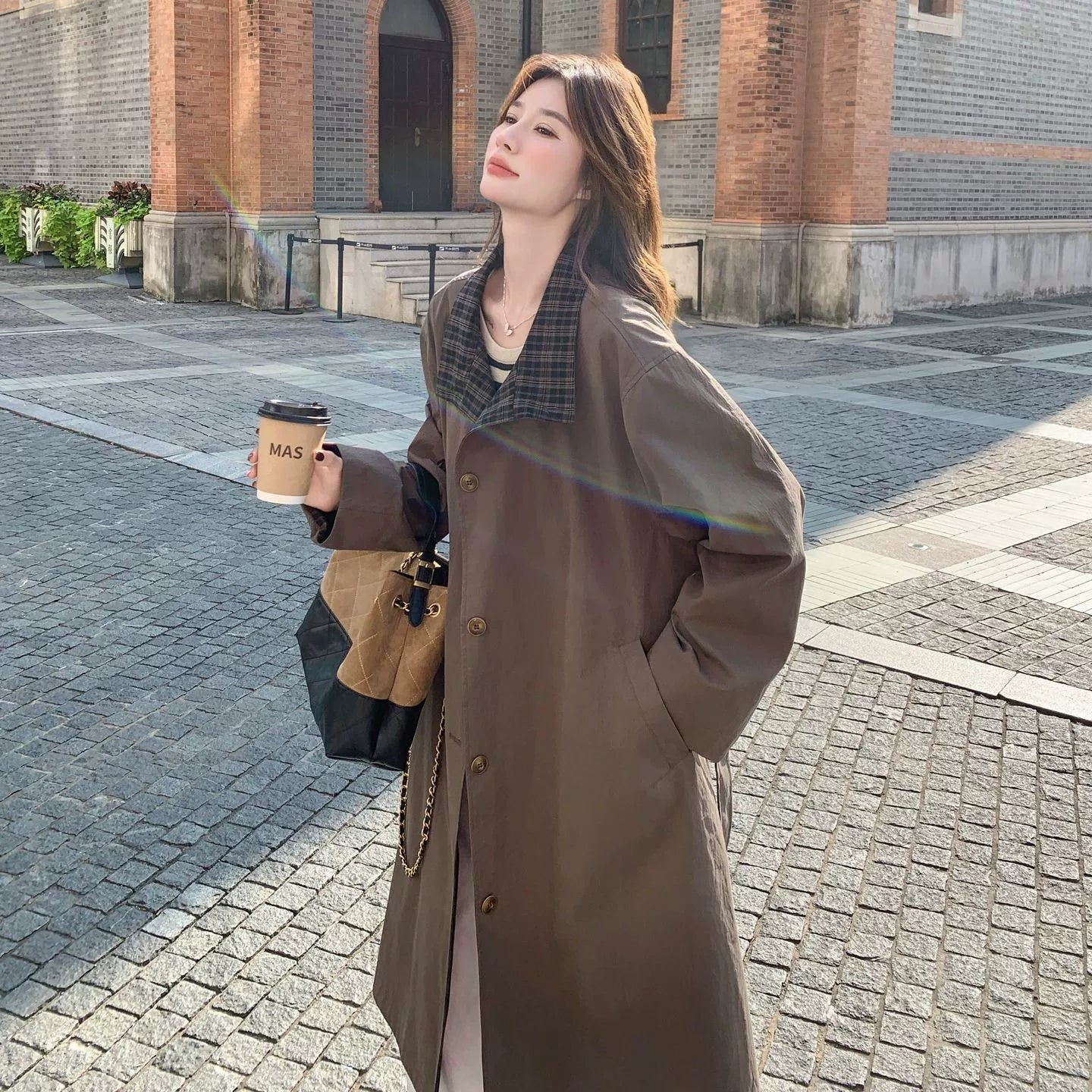 レトロチェックデザインロングコート