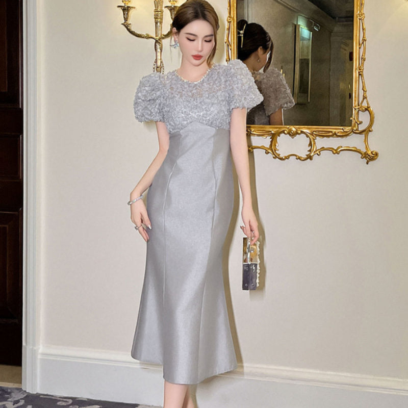 ビジューネックデザインマーメイドドレス(2colors)