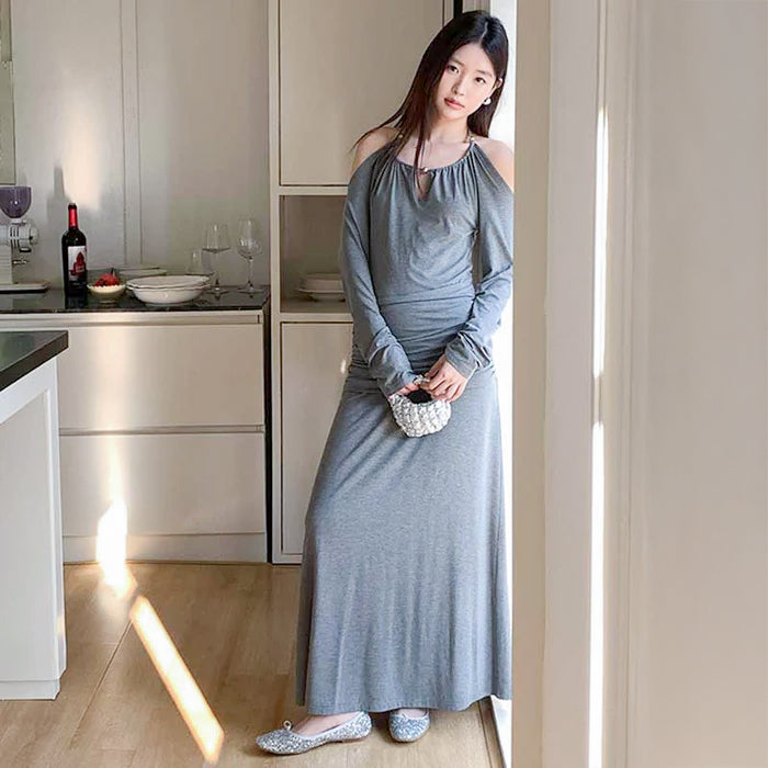 ホルターネックドレープワンピース(2colors)