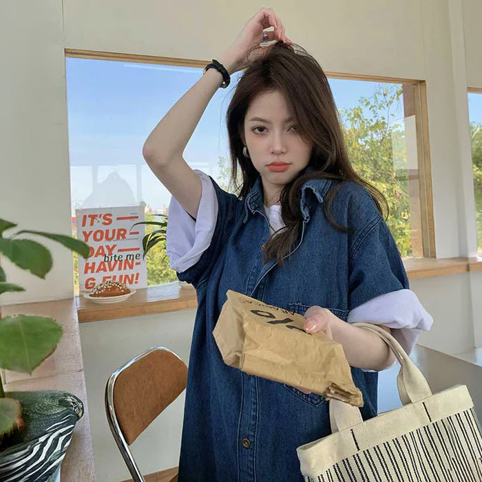 ワークスタイルデニムシャツワンピース