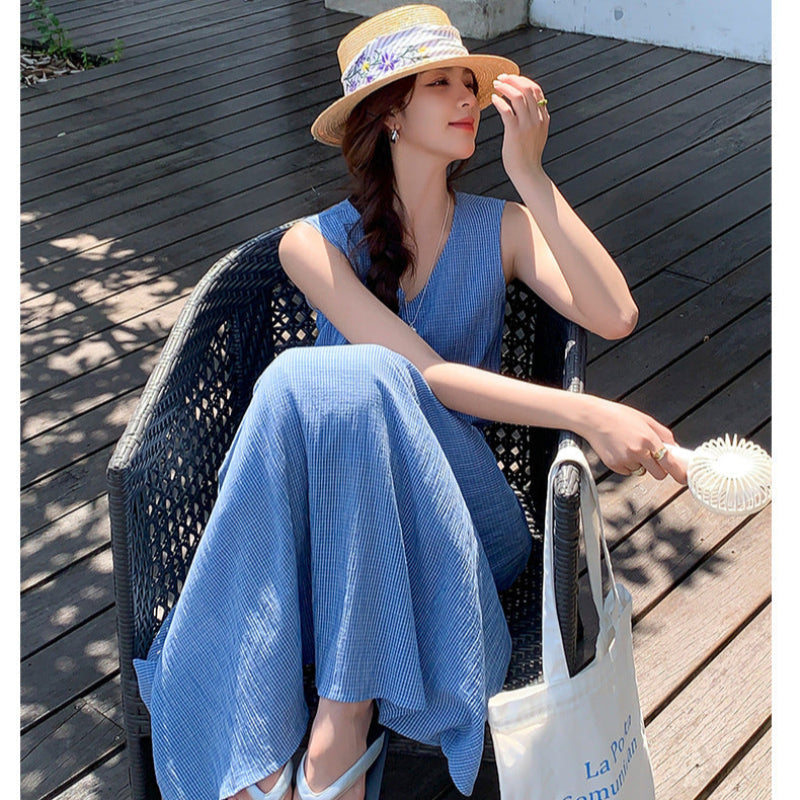 CHICWISH★ウエストリボンノースリーブワンピース☆ ノースリーブウエストリボンワンピース（青）夏 さわやかブルー