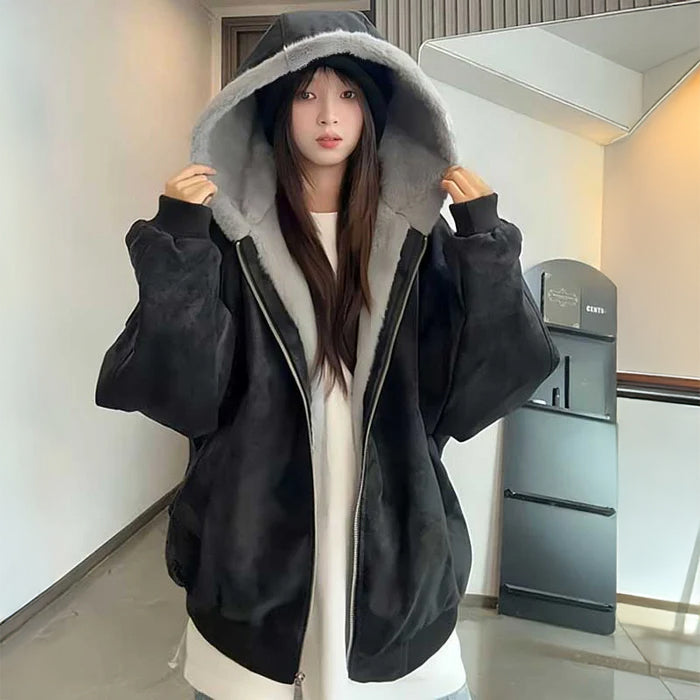 ボア裏地付きフーデッドブルゾン(2colors)