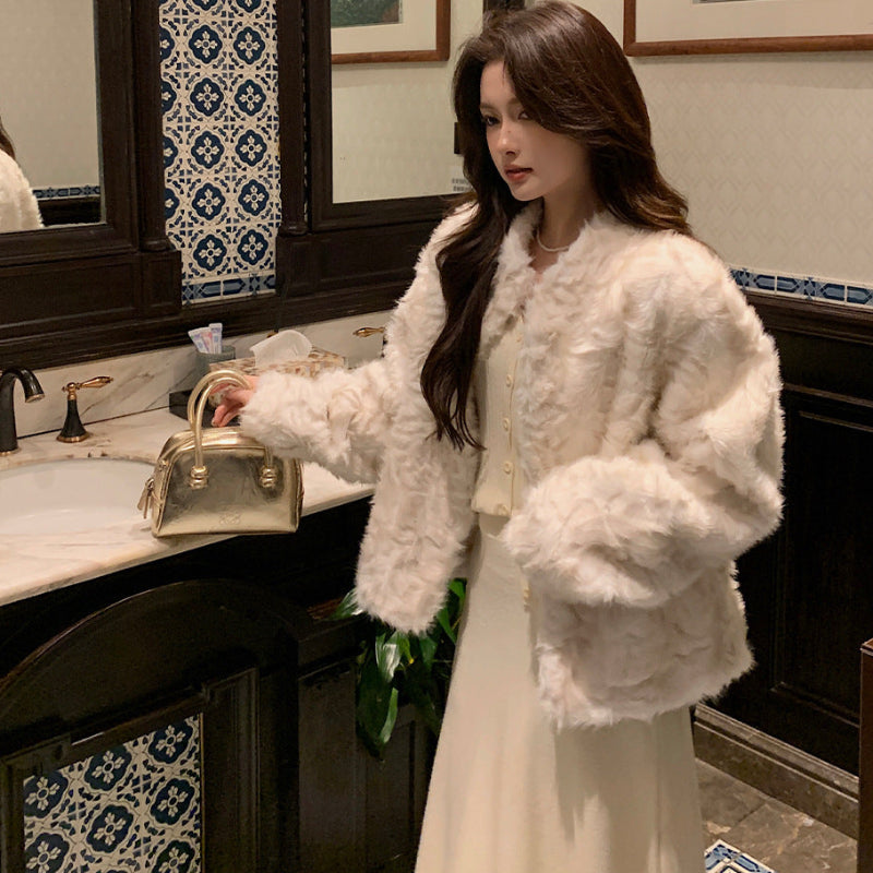 フェイクミンクスタンドカラージャケット(3colors)