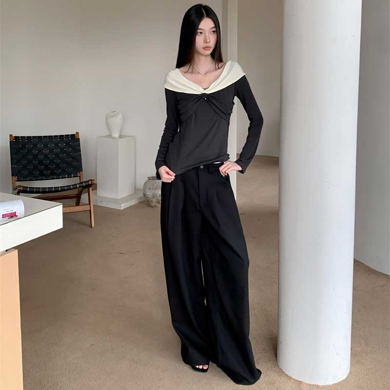 バイカラーレープネックカットソー