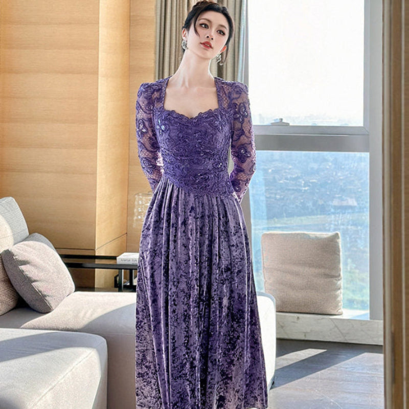 スクエアネック ベルベットドレス(2colors)