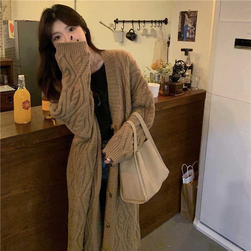 ケーブル編みロングニットカーディガン(4colors)