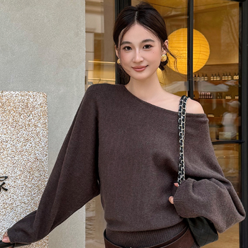 ワンショルダードルマンニットミニワンピース(3colors)