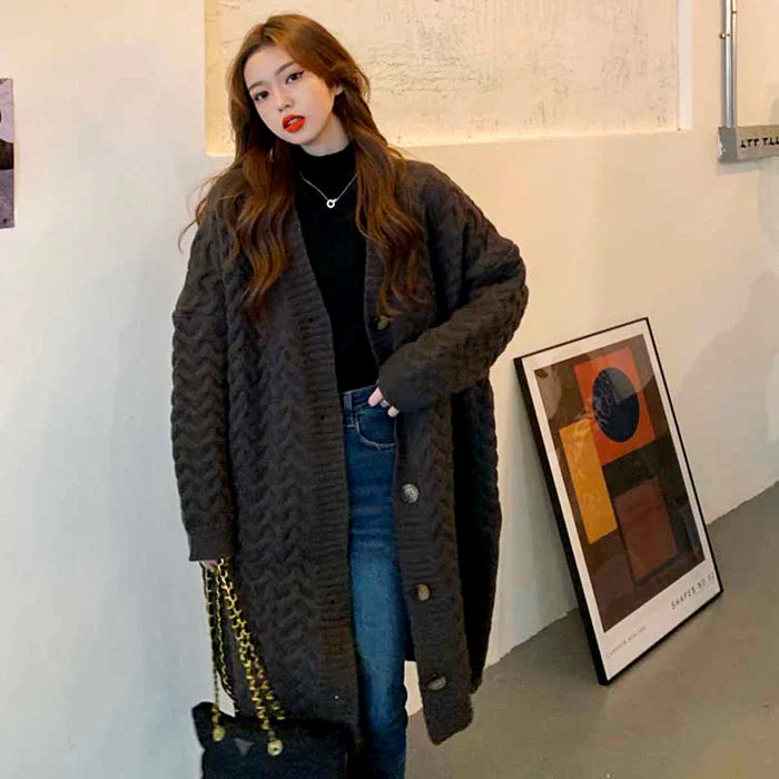 ケーブル編みロングカーディガン(3colors)