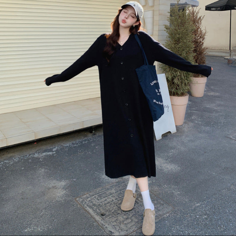 Vネックリラクシーロングニットワンピース(2colors)