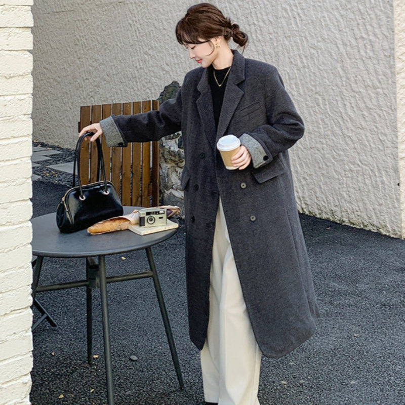 ダウンライナー付ウールブレンドロングコート（灰）秋/冬/春 寒い季節