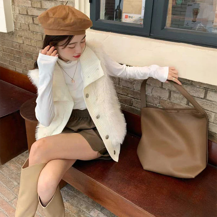 ファー切替ニットベスト(2colors)