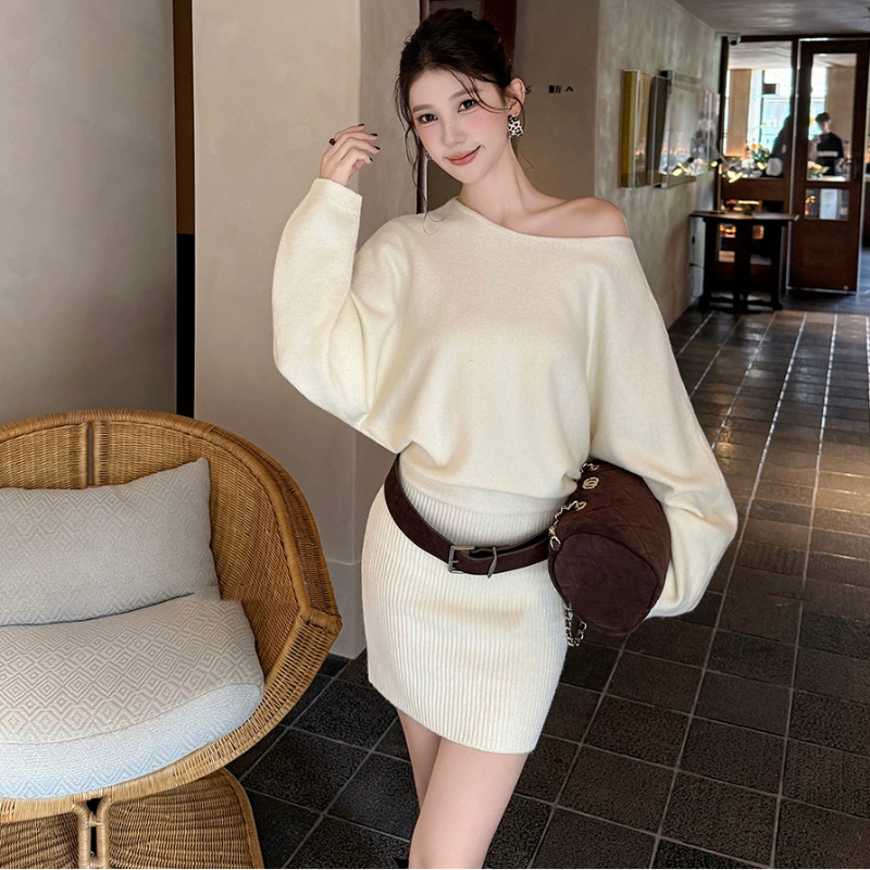 ワンショルダードルマンニットミニワンピース(3colors)