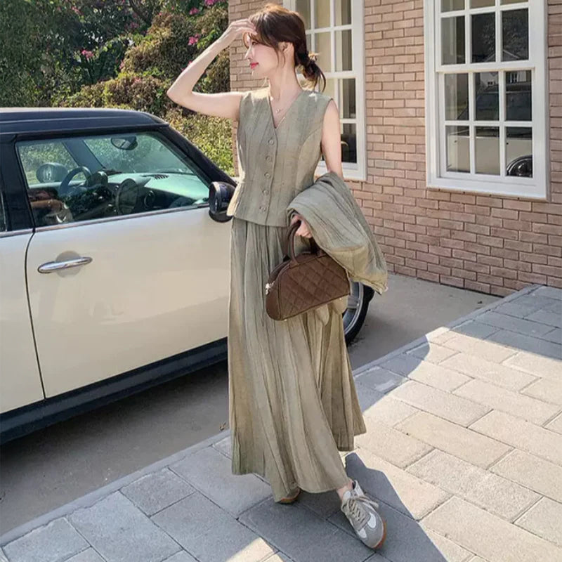 スマッジカラースリーピーススカートスーツ