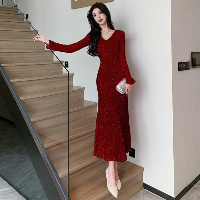 スパンコールフレアワンピース(5colors)