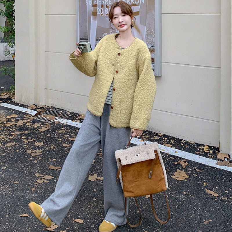 ノーカラーボアジャケット