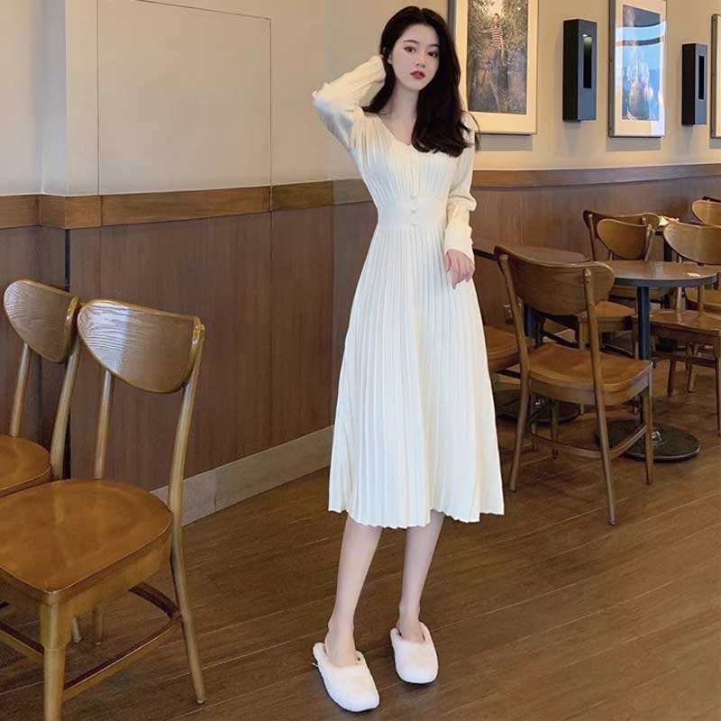 Vネックリブニットワンピース(2colors)