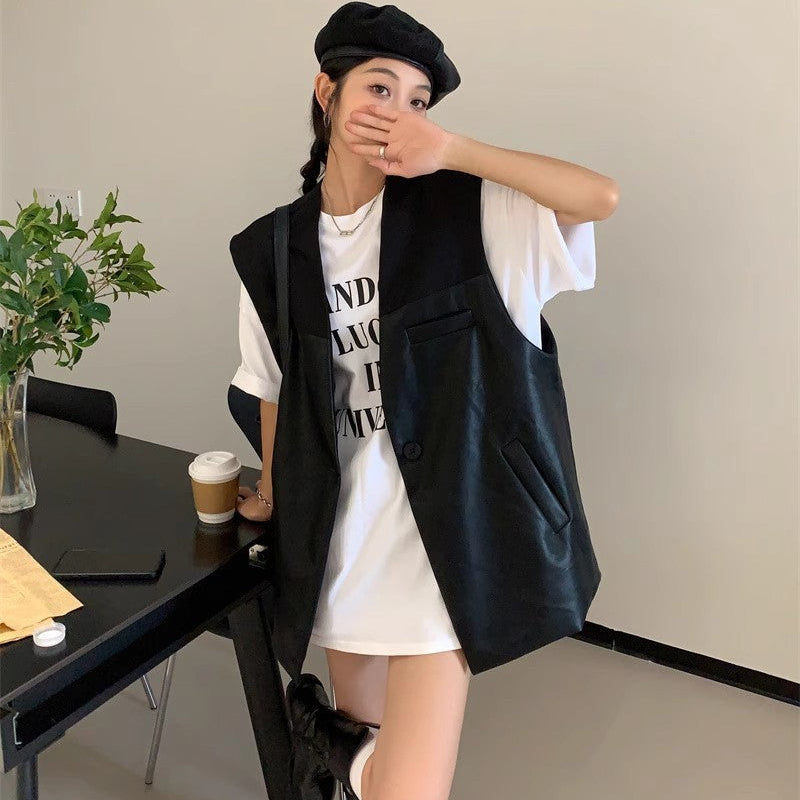 切り換えデザインPUレザーベスト