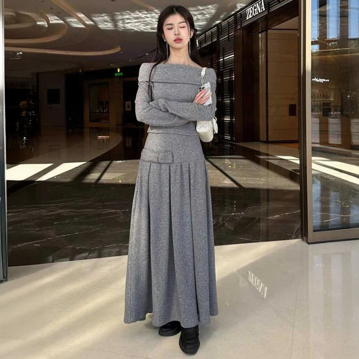 オフショルリブニットセットアップ