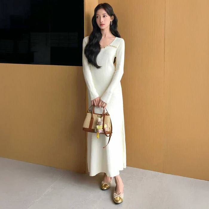 ビーズデコルテロングワンピース(2colors)