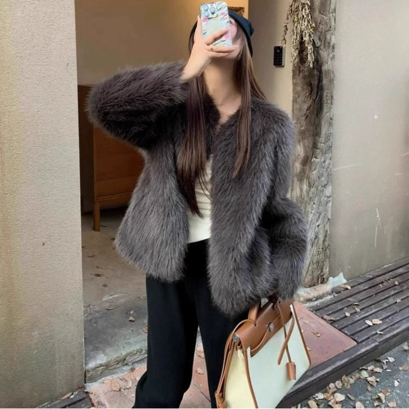 フェイクファーノーカラーコート(2colors)