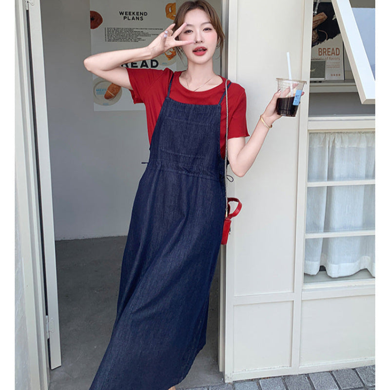 半袖Tシャツ×デニムサスペンダースカートセット