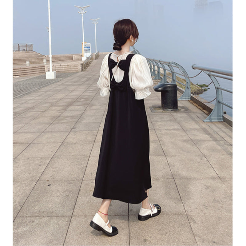 バルーンブラウス×バックリボンワンピースセット