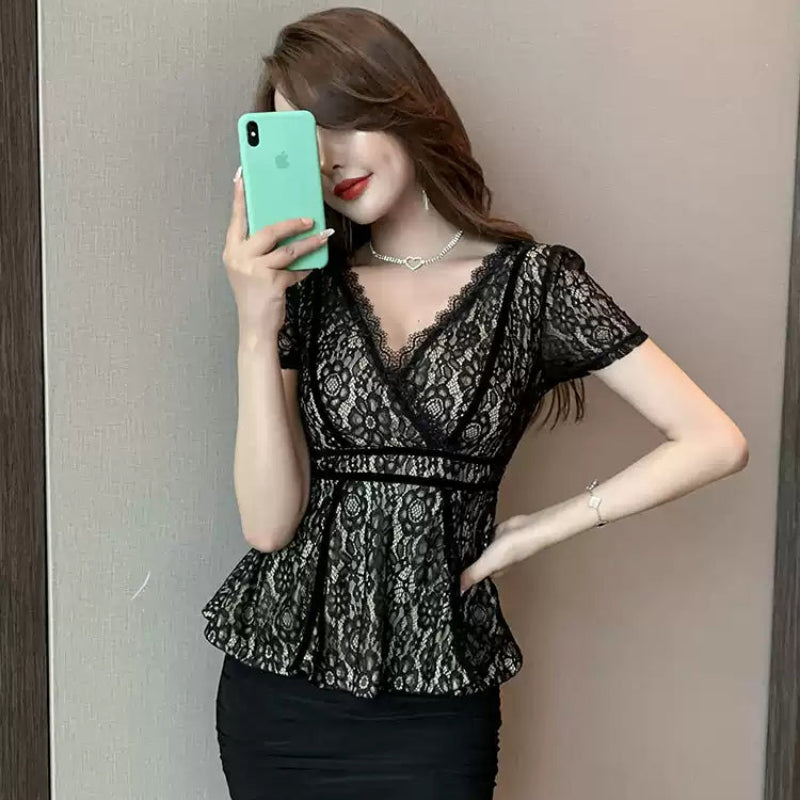 レースブラウスドッキングミニドレス(3colors)