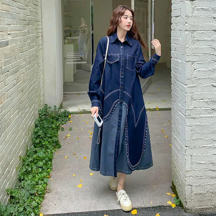 アシンメトリーデニムシャツワンピース