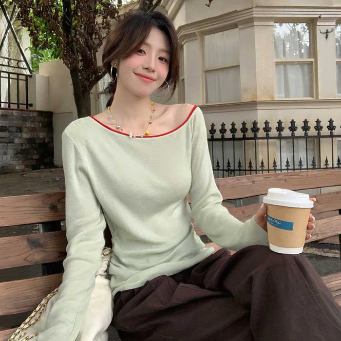 バイカラーリブニットトップス(2colors)