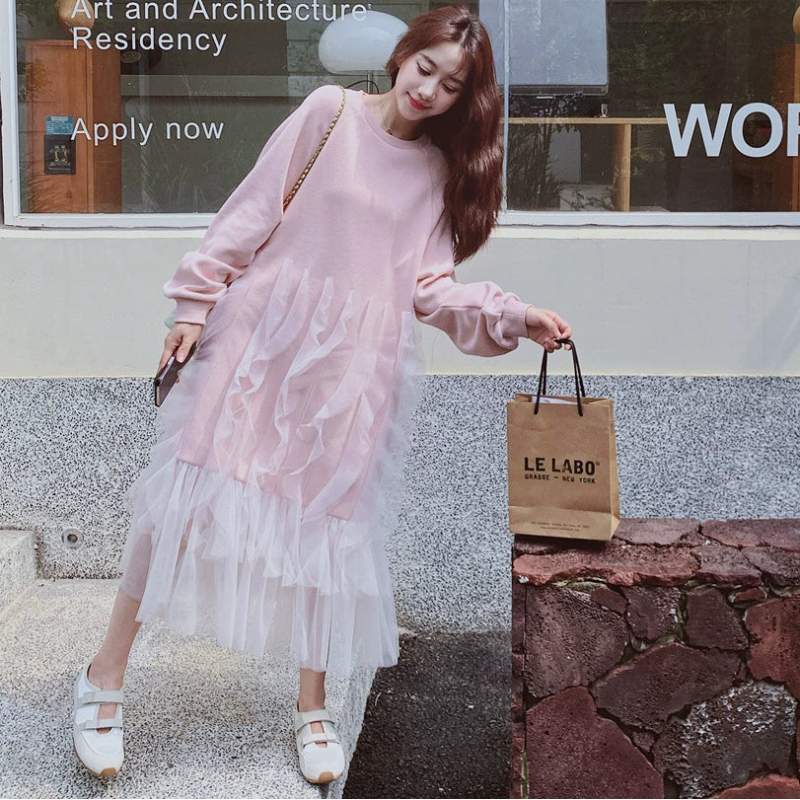 チュール切り替えスウェットワンピース(2colors)