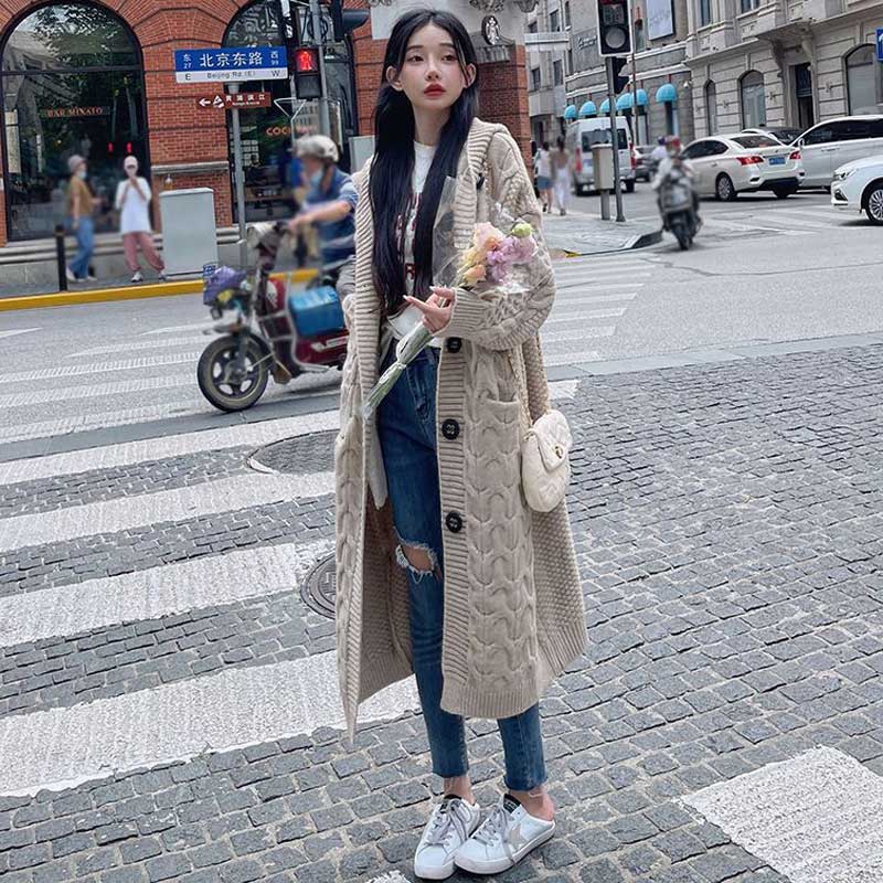 フーデッドケーブルロングカーディガン(5colors)