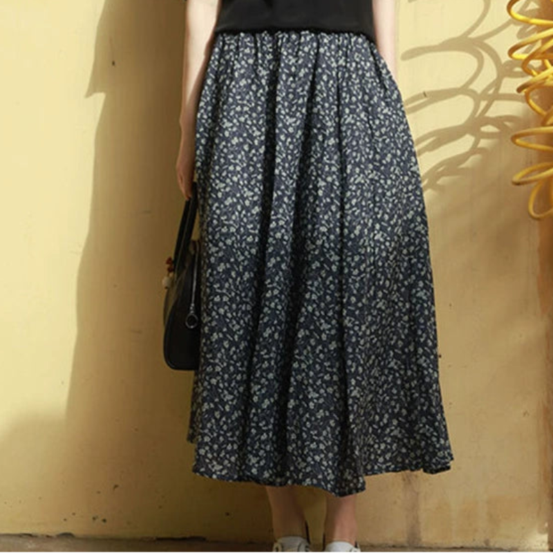 リネン花柄プリントフレアスカート