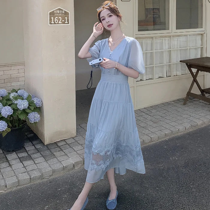 ライトブルーシャーリングワンピース