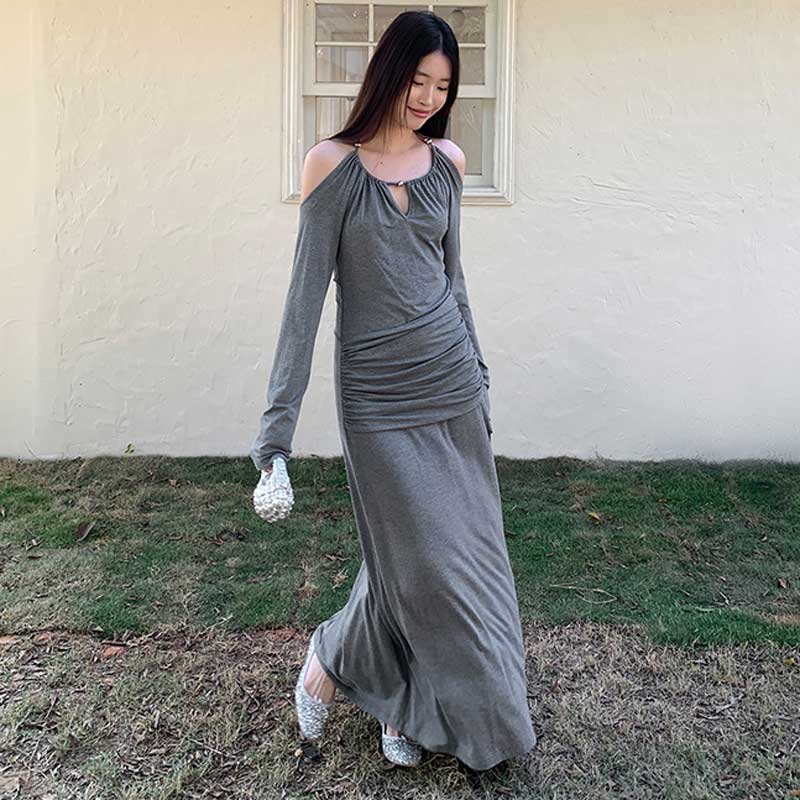 ホルターネックドレープワンピース(2colors)