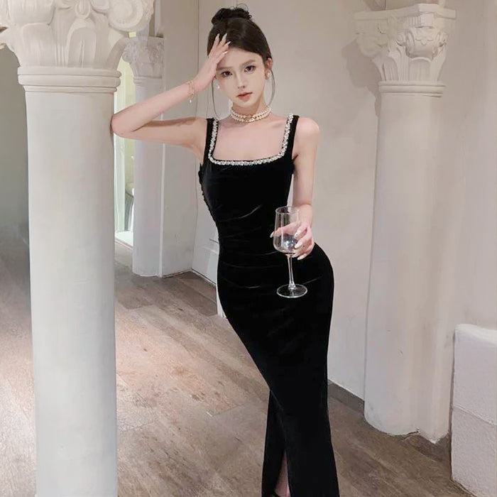 ジュエルラインスリットベロアワンピース