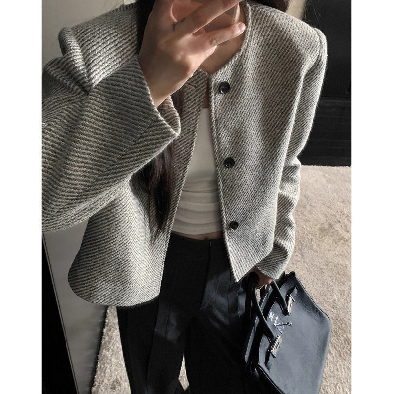 ノーカラーツイードショートジャケット