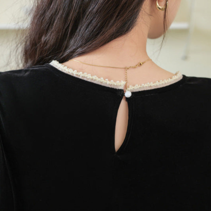 レースデザインベルベットワンピース