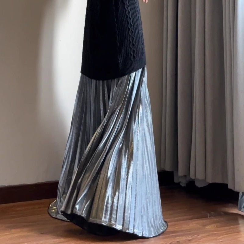 シルバーロングプリーツスカート
