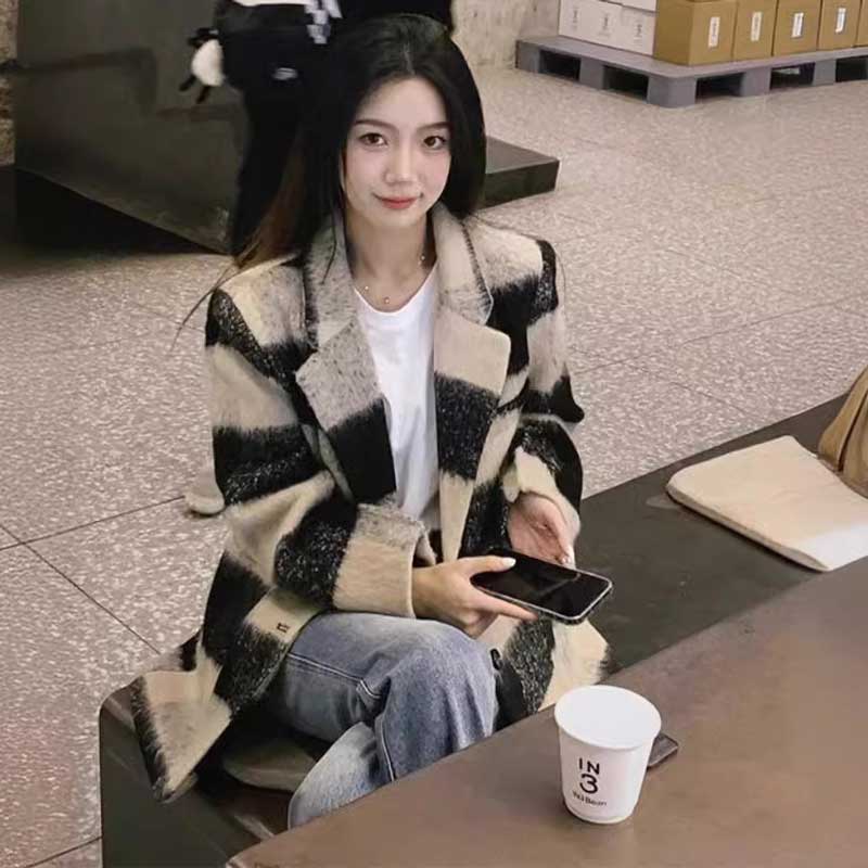 ブロックチェックシャギーコート